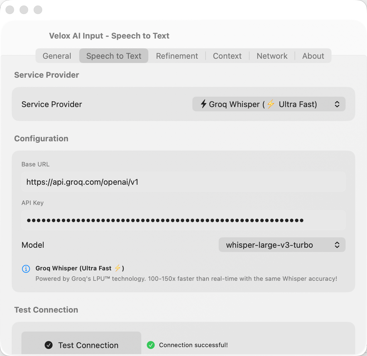 Velox Settings - STT Configuration